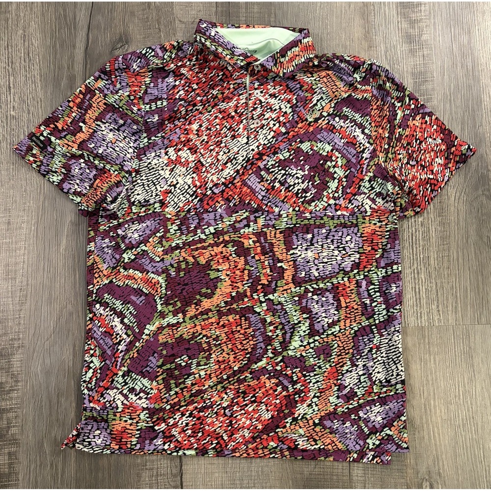 Good Good Polo Shirt Mens Large Purple Geometric Golf Performance Stretch